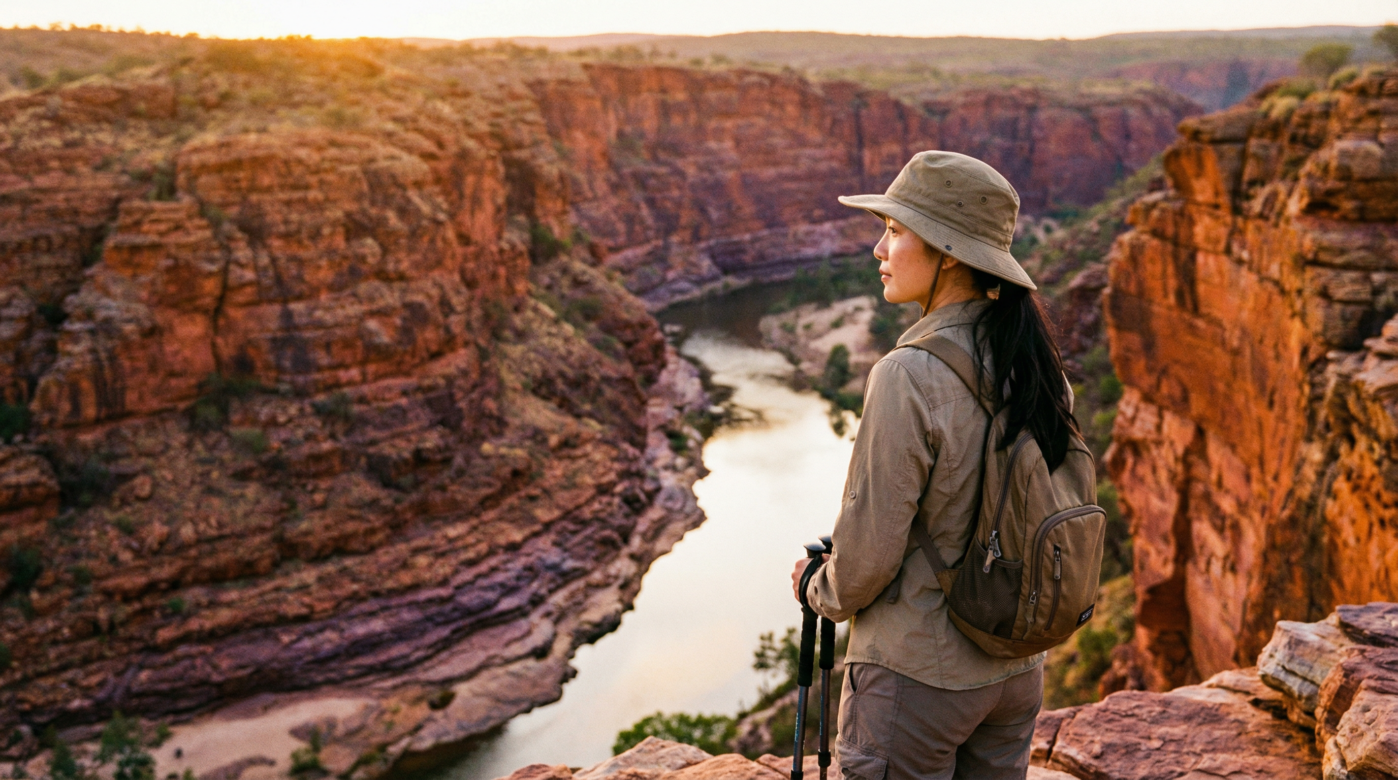 A narrow trail crossing an open ridge, distant peaks visible through morning haze